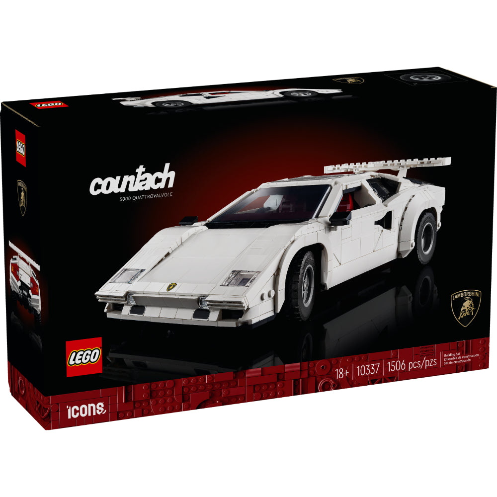 Set LEGO® Icons Lamborghini Countach 5000 Quattrovalvole 10337 con motor V12, puertas de tijera y detalles realistas del legendario superdeportivo italiano.