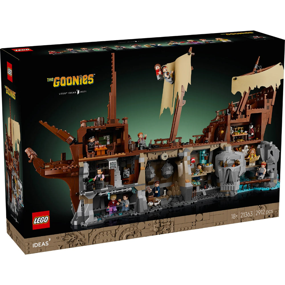 Diorama LEGO® Ideas Los Goonies con el barco pirata Infierno y escenas clásicas de la película