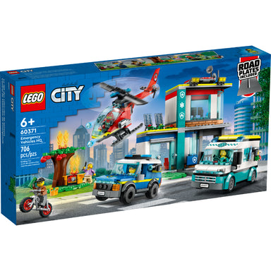 LEGO City Central de Vehículos de Emergencia 60371 con ambulancia, helicóptero, patrulla y minifiguras
