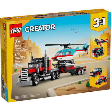 LEGO Creator 3 en 1 Camión Plataforma con Helicóptero 31146 con vehículos transformables