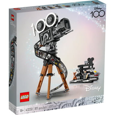 Set LEGO® Disney Cámara en Homenaje a Walt Disney con cámara de cine clásica, claqueta y minifiguras de Mickey, Minnie, Bambi, Dumbo y Walt Disney.