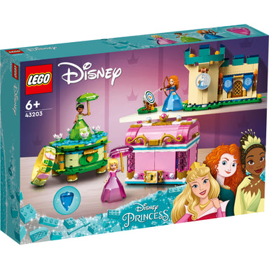 LEGO Disney 43203 con Aurora, Mérida y Tiana en vestidos diamante y escenarios mágicos construibles