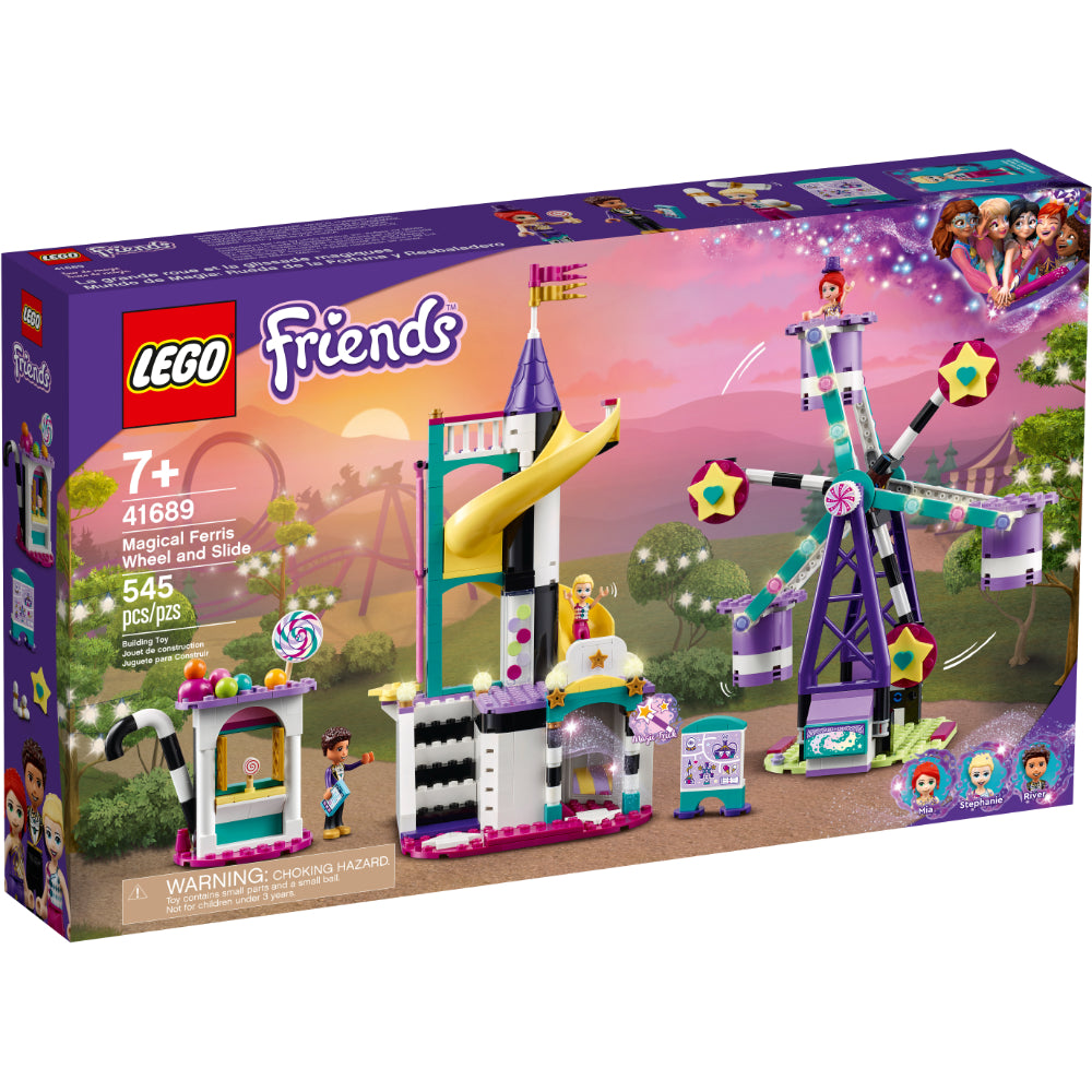 LEGO Friends 41689 noria y tobogán mágico con minipersonajes, feria y atracciones coloridas